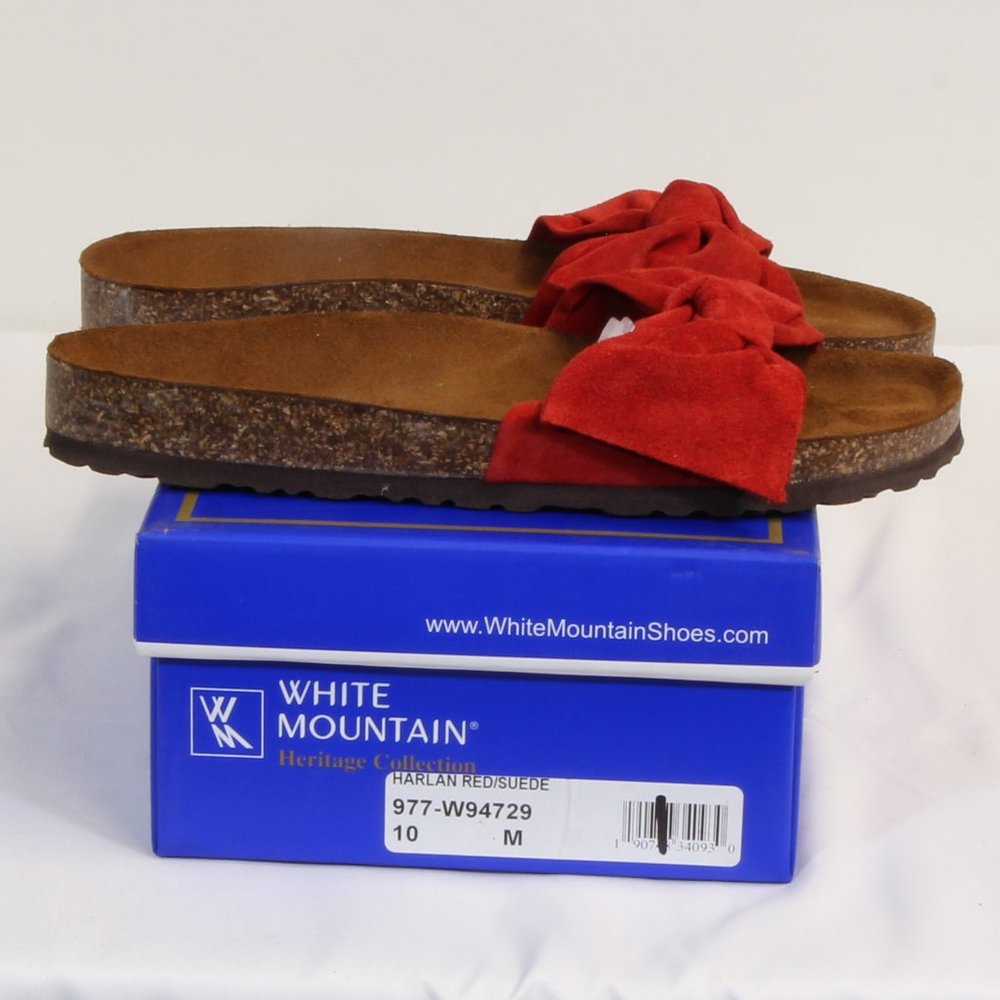 White Mountain Harlan Red Suede Comfort Flat Slip-on Sandals Size 10M